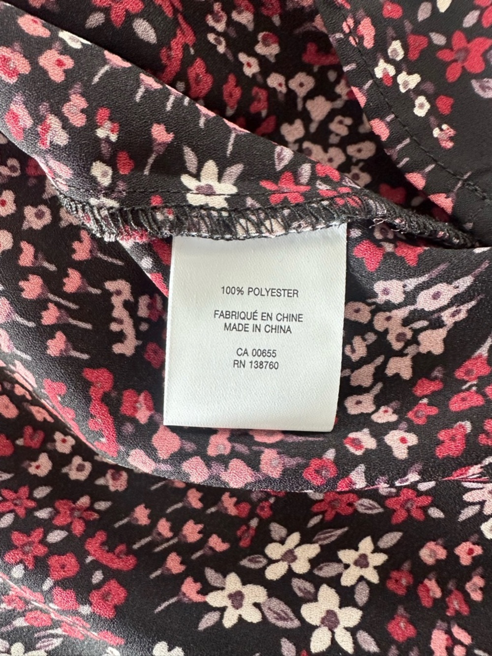 NWOT Ditsy Floral Mock Neck Long Sleeve Flowy Blouse Black Pink Boho Chic Sz L - Picture 9 of 9